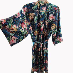 Victorias Secret Vintage Kimono Robe Floral Paisley Belted One Size